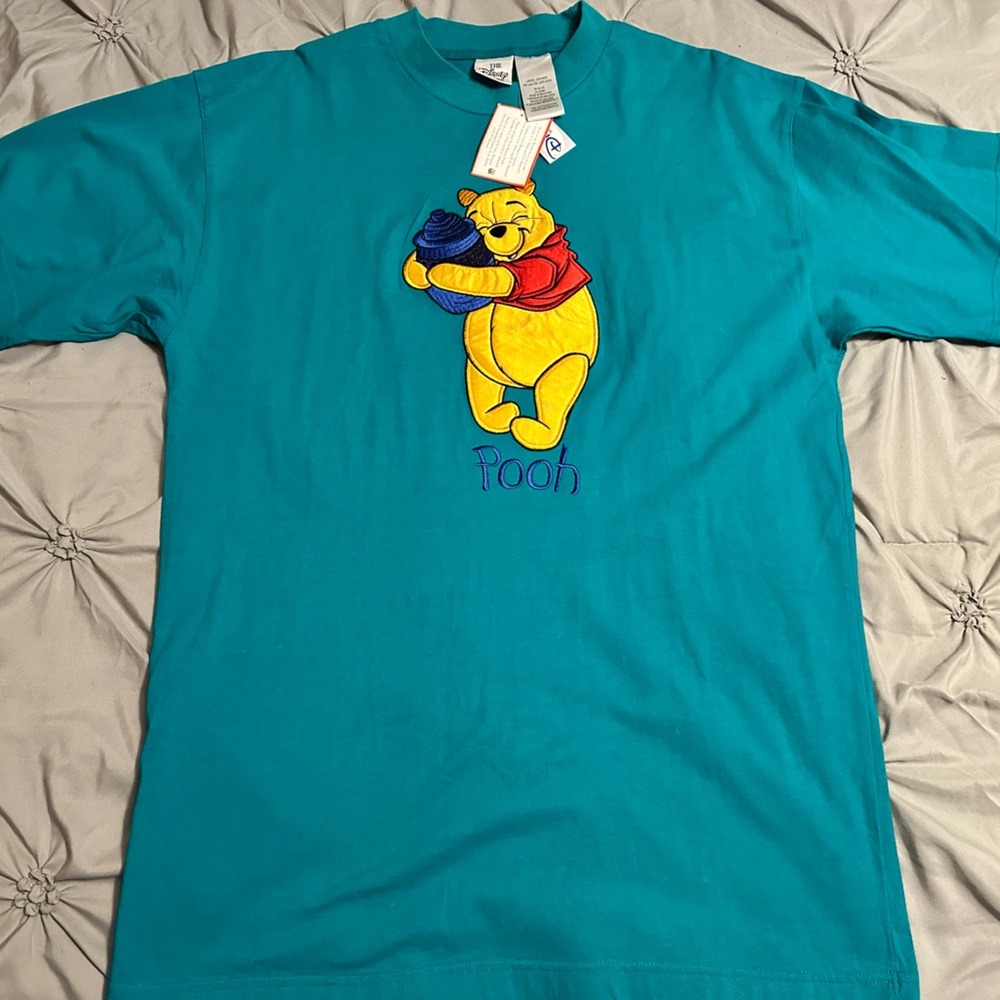 VTG Disney Winnie The Pooh Tee Y2K Pooh Appliqué Short Sleeve Dark Teal L NWT